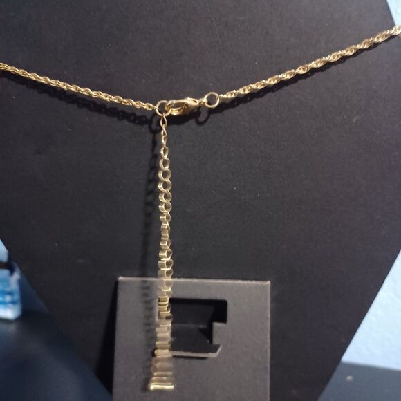 Gold-Toned Red Stone Pendant Necklace, 20" - Picture 3 of 3